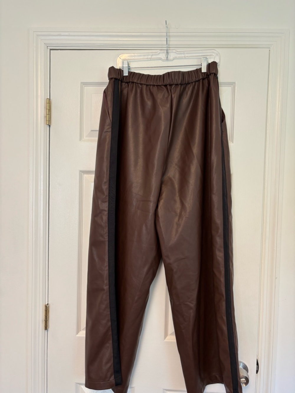 Maeve Faux Leather Track Pants XL Cocoa Plum Wide Leg Pull-On Vegan Leather - Picture 4 of 10